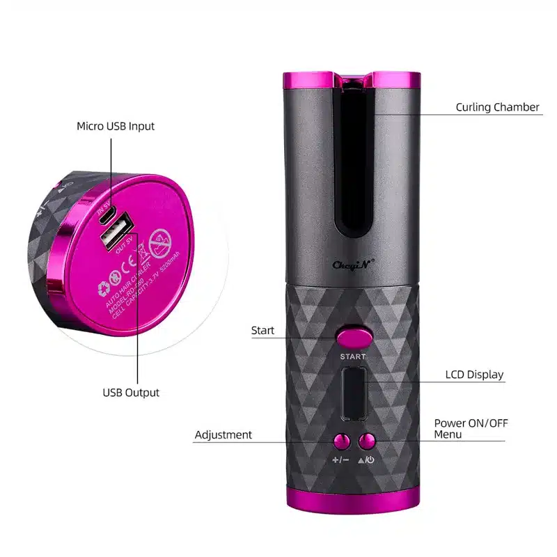 Fer à friser rechargeable USB avec écran LED