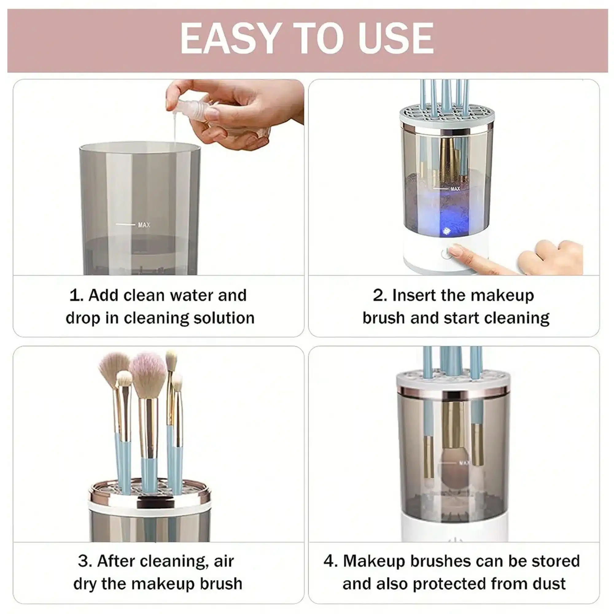 Machine Nettoyage Pinceaux Maquillage – Lavage Express 7 Support Séchage Anti-Poussière Pinceaux